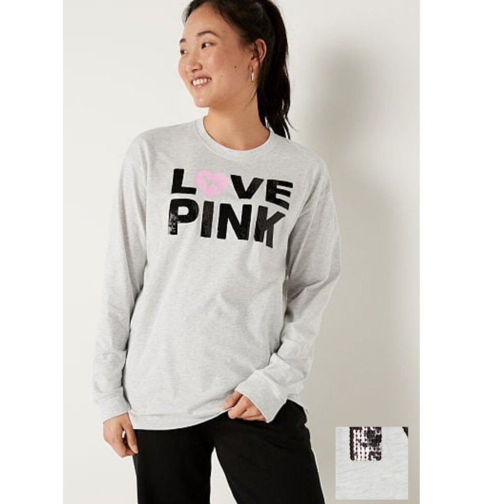 VS PINK BLING CAMPUS TEE LONG SLEEVE ORIGINALS L